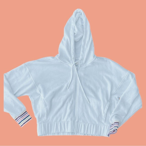 Lou & Grey “Cozy Cotton Zip Hoodie” White w Rainbow Cuffs Size Small - Picture 8 of 11